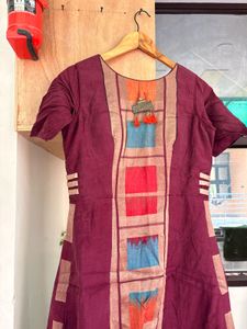 Ethnic Maroon Gown with Block Print