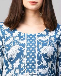 Blue Floral Print Kurta with Pants Set