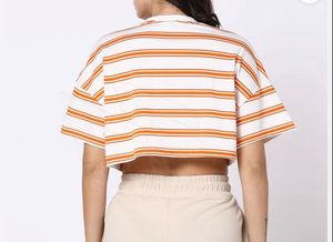 Orange Striped Cropped T-shirt