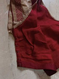 Light Brown Colour Saree with Pink border line