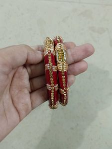 2  Maroon Bangles with Golden Embellishment
