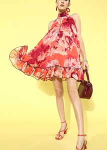 Vibrant Floral Halter Neck Mini Dress