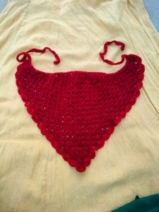 Maroon colour crochet bandana headscarf