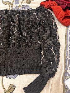 Black Embellished Off-Shoulder Top