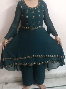 Embellished Teal Anarkali Suit Set