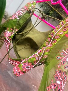 Green Embellished Blouse With Lehnga