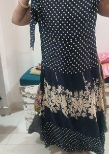 Elegant Blue Kurta Set with Polka Dots