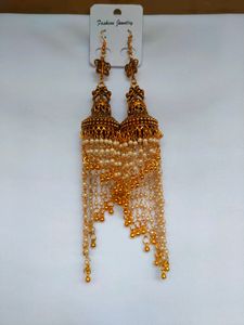 Elegant Gold Jhumka Earrings with Pearls