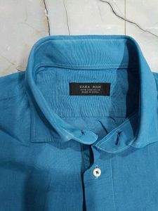 Zara Men's Blue Long Sleeve Button-Up Shirt