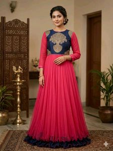 Elegant red & Navy Anarkali Gown