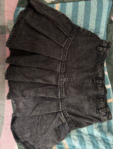 Black Denim Pleated Skirt