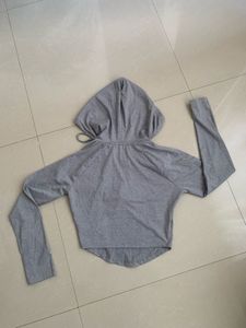 Gray Graphic Print Hoodie Top