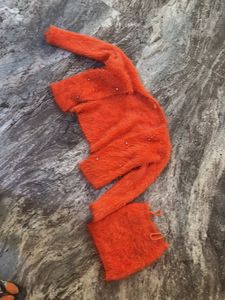 Fluffy Orange Embellished Sweater