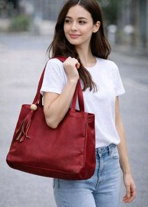 Burgundy Tote Bag with Tassel Detail
