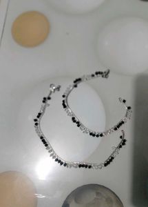Elegant Black &amp; Silver Anklets