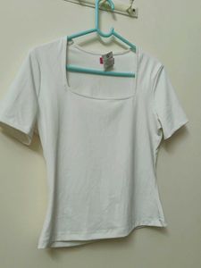 White Square Neck T-Shirt