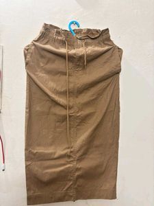Brown Midi Skirt with Drawstring Waist