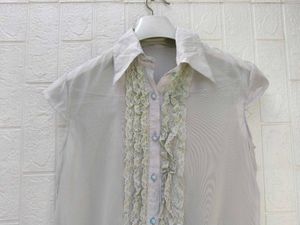 New with tag Korean Sheer Ruffle Neck Blouse
