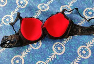 Lace Trimmed Red &amp; Black Bra