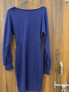 URBANIC Navy Blue Ribbed Wrap Dress