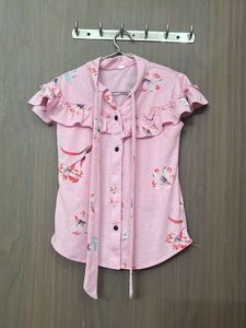 Cute Pink Floral Ruffle Top