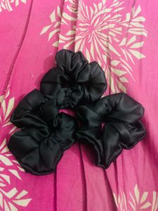Set of 3 Black Satin Scrunchies
