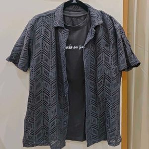 Zudio Co-ord Set | Knit Overshirt + Graphic Tee