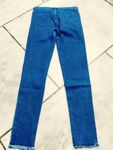 Blue Denim Jeans with White Polka Dots