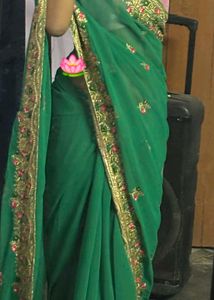 Elegant Green Embroidered Saree