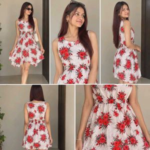 Cute red flower floral print A-line dress