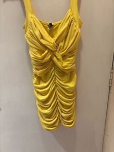 Chic Ruched Yellow Mini Dress