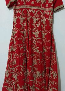 Bright Red Color Gown with Legging and Duppata