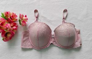 Elegant Lace Trimmed Pink Balconette Bra
