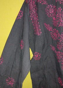 Black Chikankari Short Kurti with Pink Embroidery