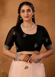 Elegant Peach Saree with Black Embroidery