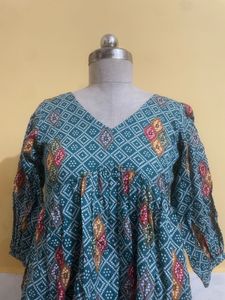 Stylish Teal Printed Kurta Top