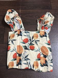 Cute Orange Print Ruffle Top