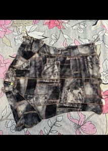 Unique Patchwork Denim Print Mesh Top