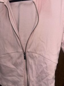 Pink Zip-Up Collared Top