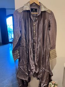 Embellished Grey Kurta Set with matching potli