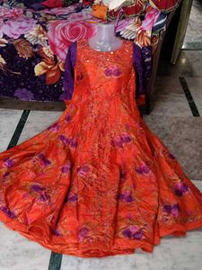 Floral Orange Anarkali Dress