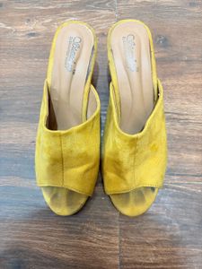 Yellow Block Heel Mules