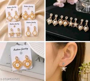 Elegant Pearl &amp; Crystal Dangle Earrings Set of 4