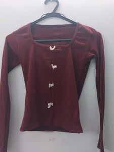 Chic Red Lace-Up Long Sleeve Top