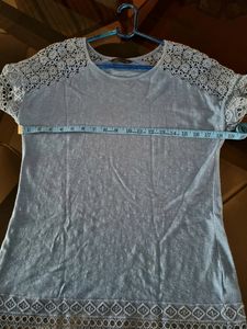 Marks &amp; Spencer Blue T SHIRT w Crochet 36"
