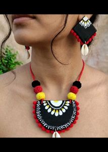 Boho Chic Handpainted Necklace & Earring Set