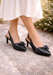 Elegant Black Bow Slingback Heels