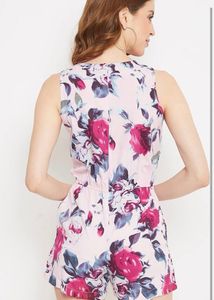Pink Floral Sleeveless Romper