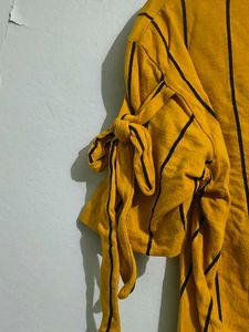 Yellow Striped Tie-Sleeve Top