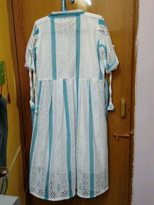 New Boho Chic White &amp; Blue Lace Kurti with linning